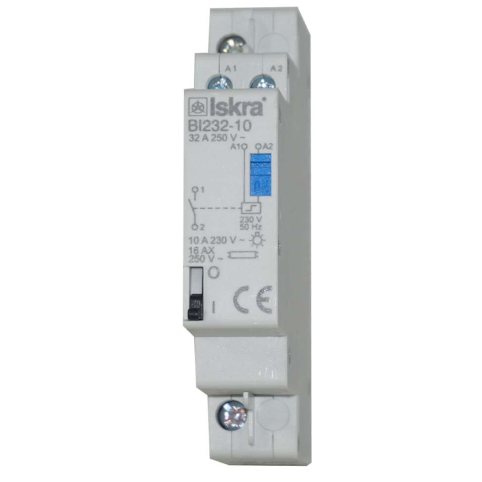 BI232-10-230VAC, Single Pole 1 x NO SPST, 230VAC @ 32 Amp (Resistive), 24VDC @ 18 Amp Bistable Switch/Latching Relay with Manual Control, with 230VAC Coil Voltage BI232-10-230VAC, Single Pole 1 x NO SPST, 230VAC @ 32 Amp (Resistive), 24VDC @ 18 Amp Bistable Switch/Latching Relay with Manual Control, with 230VAC Coil Voltage